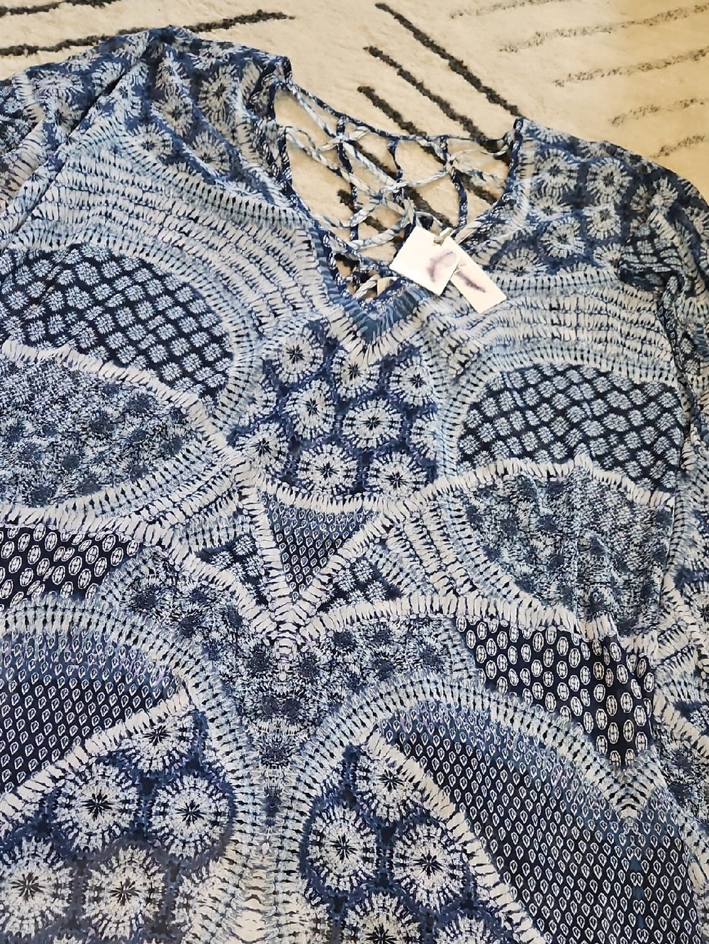 Jessica Simpson Blue & White Lace-Up Swim Coverup